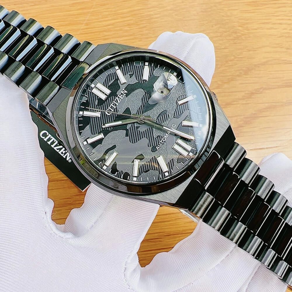 Citizen Tsuyosa Automatic Camouflage Black Dial Black Steel Strap Watch For Men - NJ0155-87E