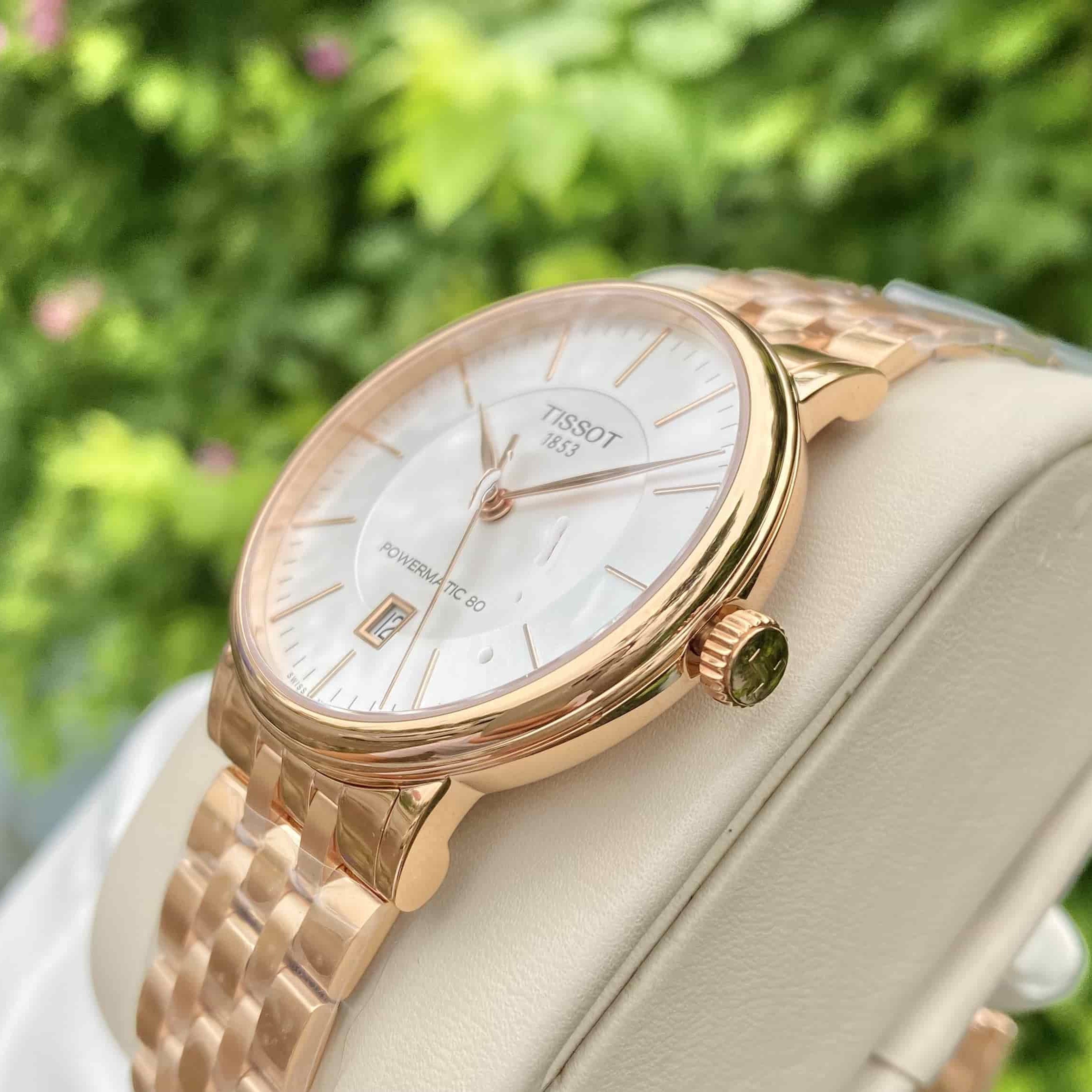 Tissot T Classic Carson Premium Automatic White Dial Rose Gold Steel Strap Watch for Men - T122.407.33.031.00