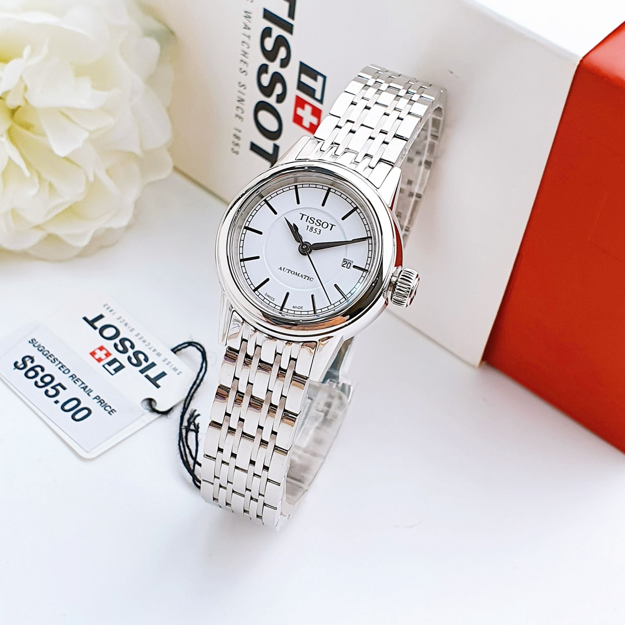 Tissot T Classic Carson Automatic White Dial Silver Steel Strap Watch For Women - T085.207.11.011.00