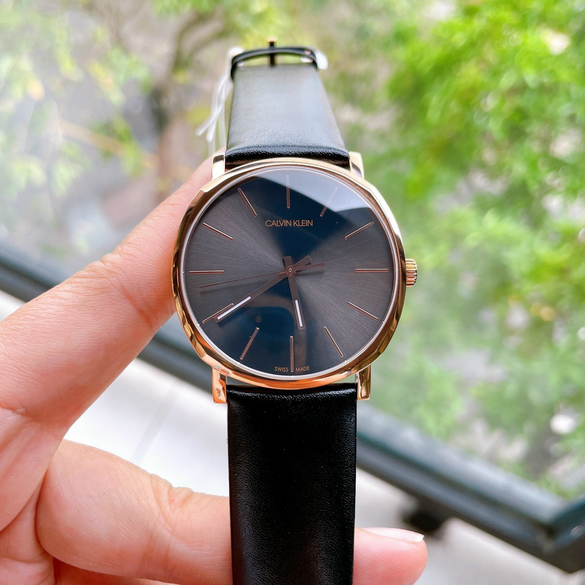 Calvin Klein Posh Black Dial Black Leather Strap Watch for Men - K8Q316C3