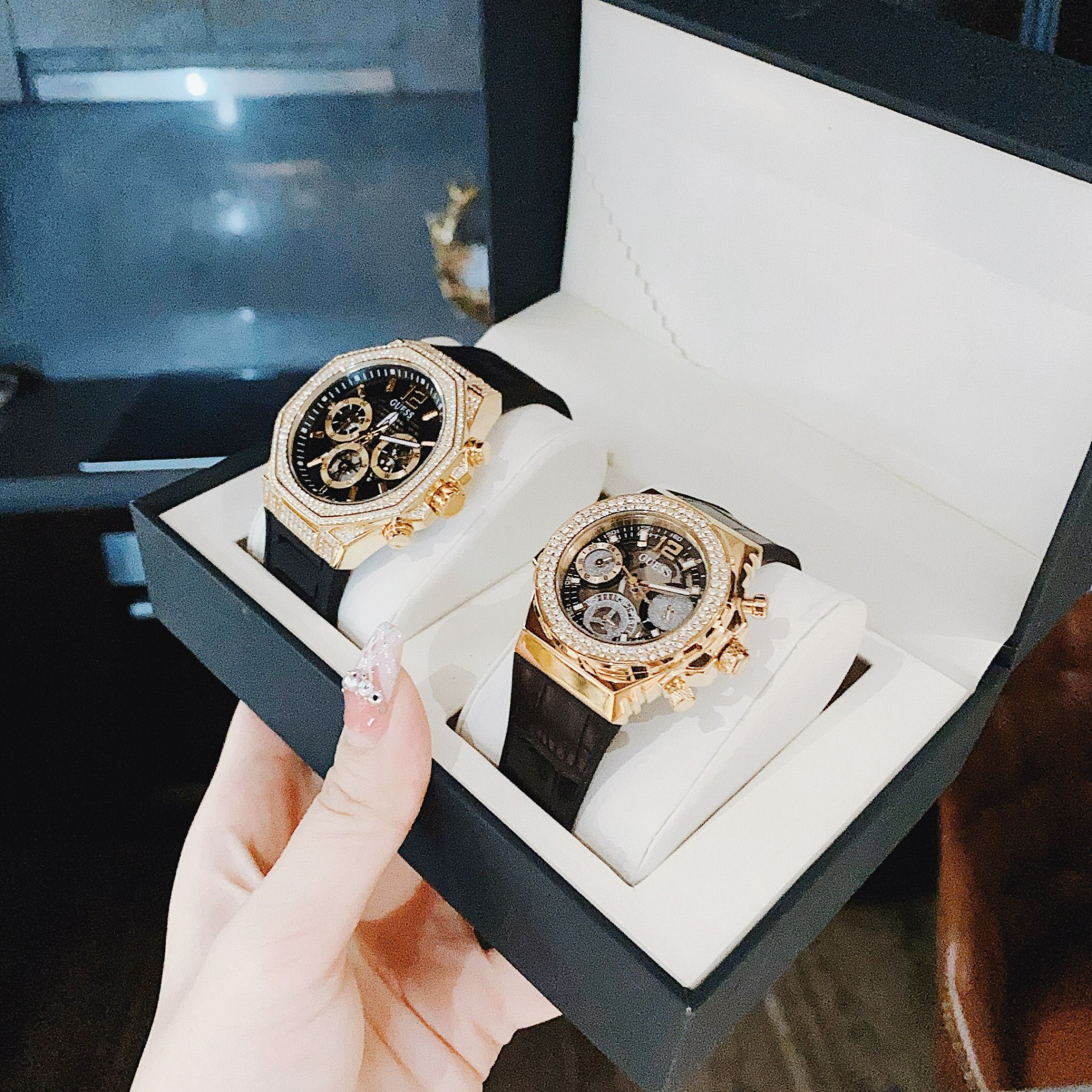 Guess Momentum Chronograph Diamonds Black Dial Black Silicone Strap Watch For Men - GW0518G2