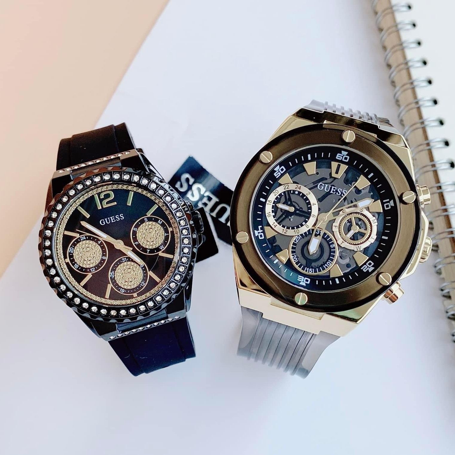 Guess Poseidon Chronograph Black Dial Black Silicone Strap Watch For Men - GW0425G1