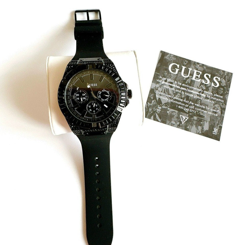 Guess Zeus Multifunction Crystals Black Dial Black Silicone Strap Watch For Men - GW0208G5