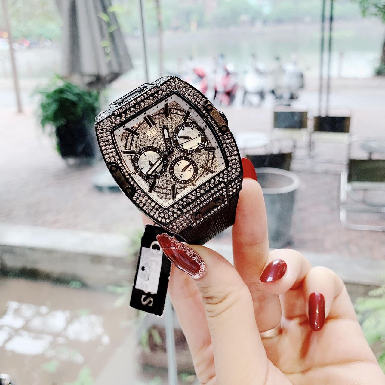 Guess Phoenix Multifunction Silver Dial Black Silicone Strap Watch For Men - GW0048G1