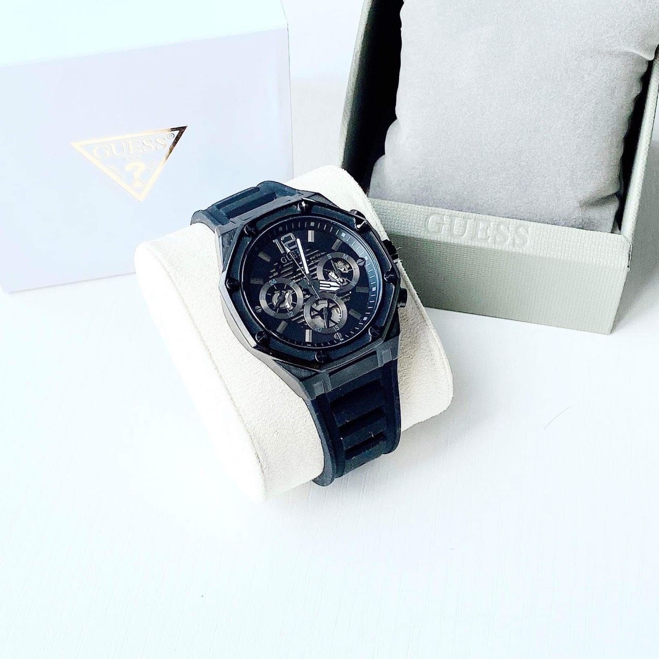 Guess Momentum Black Dial Black Rubber Strap Watch for Men - GW0263G4