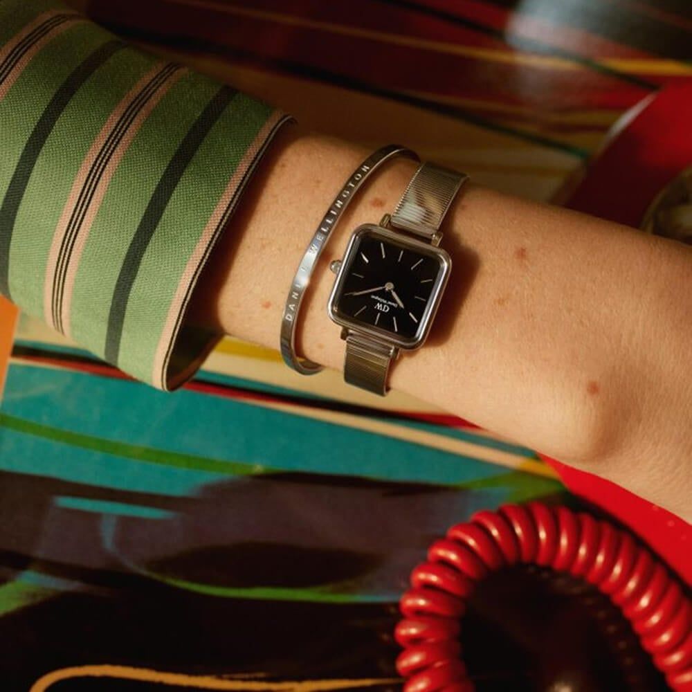 Daniel Wellington Quadro Studio Black Dial Silver Mesh Strap Watch For Women - DW00100522