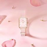 Daniel Wellington Quadro Pressed Mother of Pearl Pink Dial Pink Nylon Strap Watch For Women - DW00100509