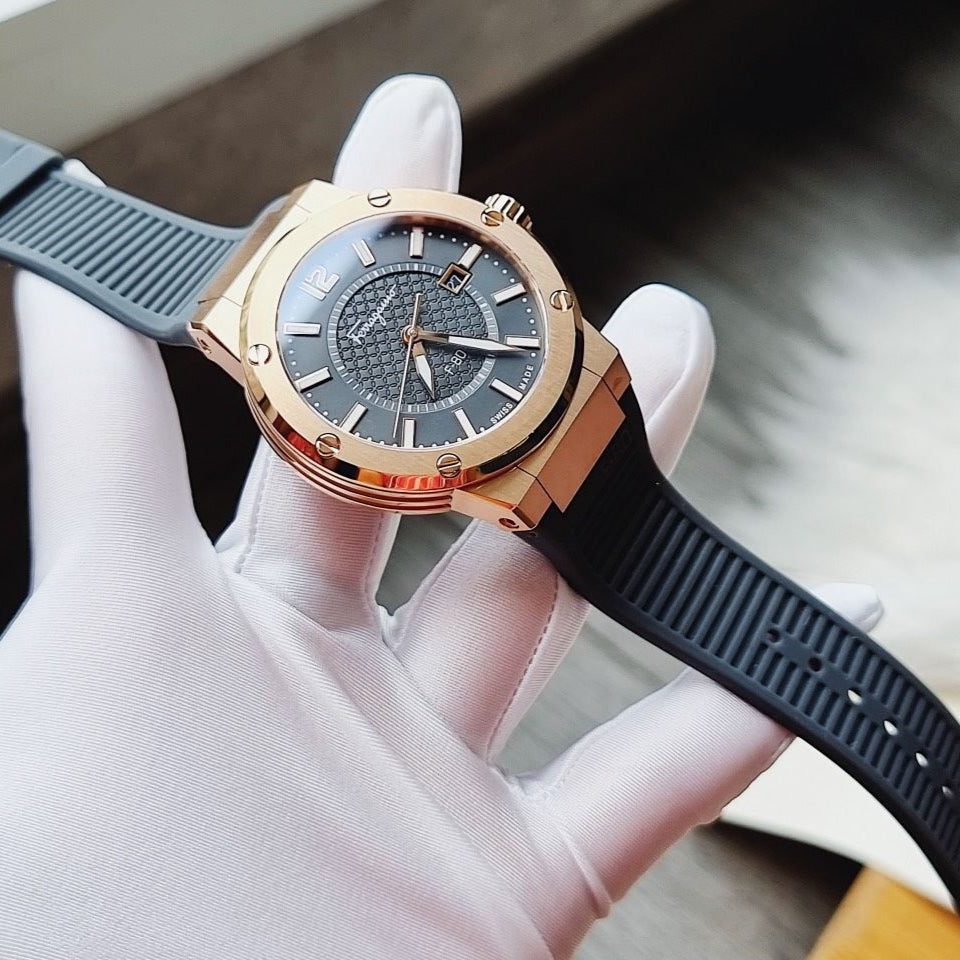 Salvatore Ferragamo F-80 Classic Black Dial Black Rubber Strap Watch for Men - SFHY02522