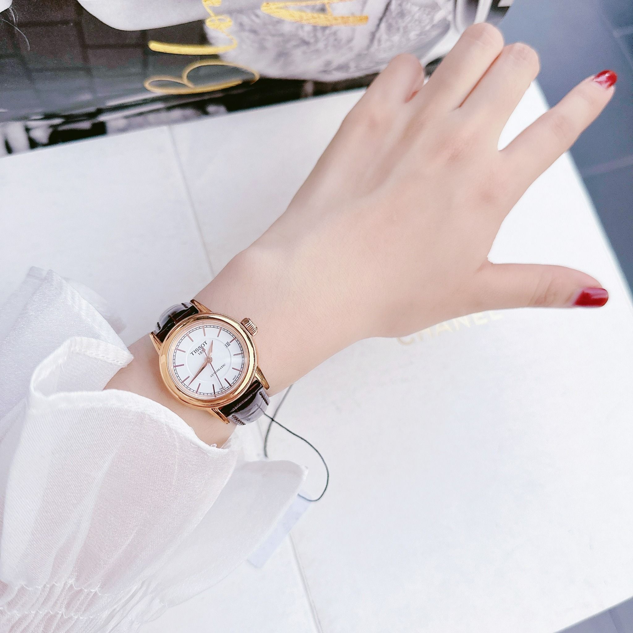 Tissot Carson Automatic White Dial Brown Leather Strap Watch For Women - T085.207.36.011.00