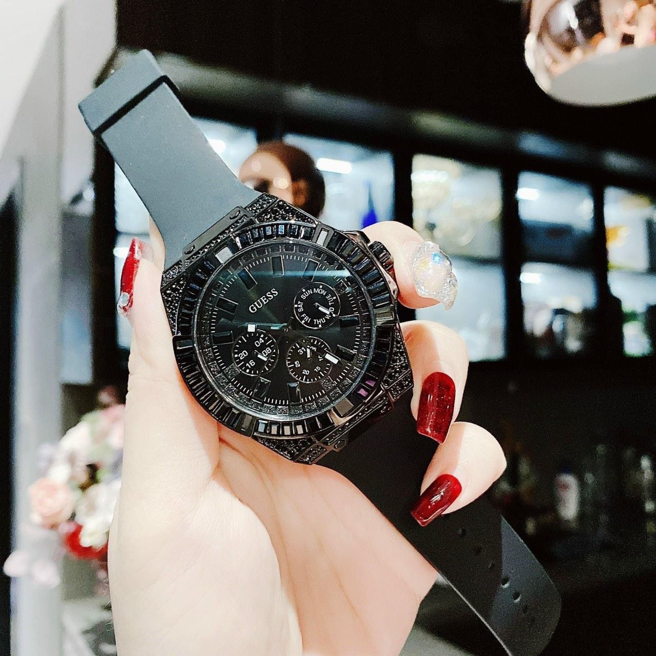 Guess Zeus Multifunction Crystals Black Dial Black Silicone Strap Watch For Men - GW0208G5