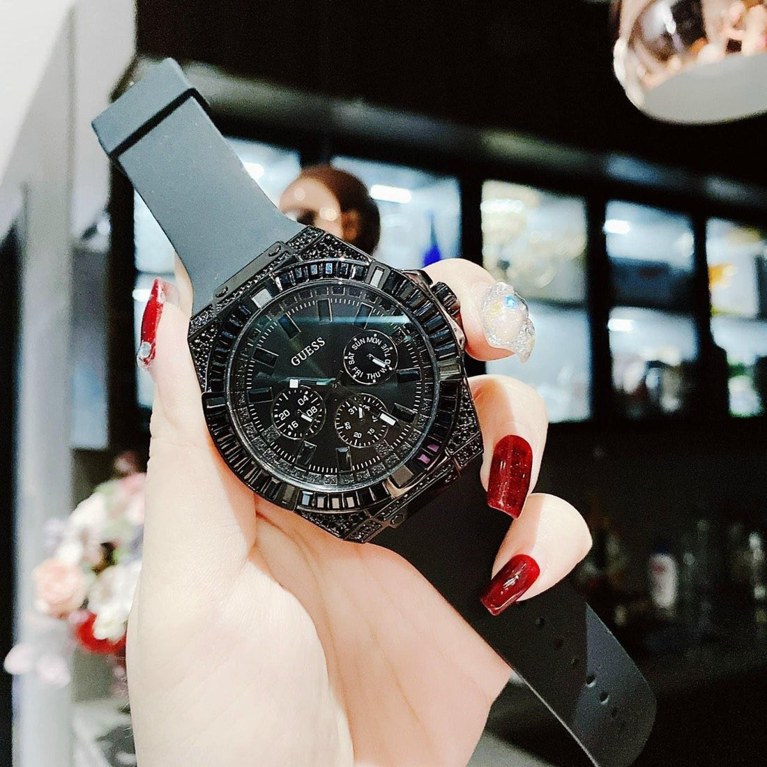 Guess Zeus Multifunction Crystals Black Dial Black Silicone Strap Watch For Men - GW0208G5