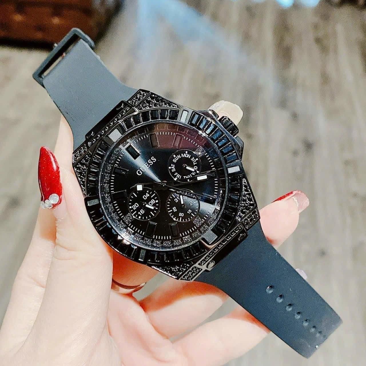 Guess Zeus Multifunction Crystals Black Dial Black Silicone Strap Watch For Men - GW0208G5