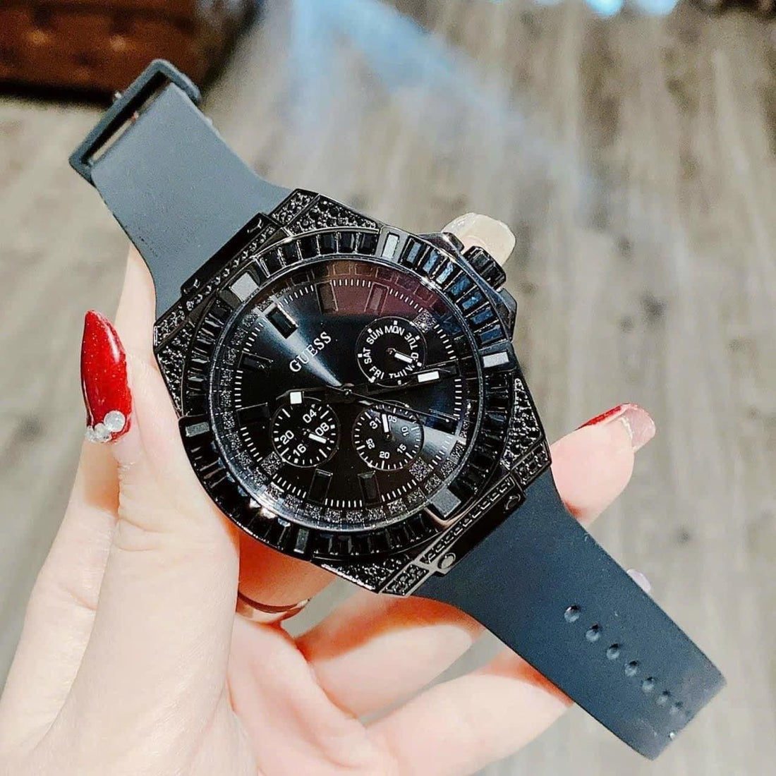 Guess Zeus Multifunction Crystals Black Dial Black Silicone Strap Watch For Men - GW0208G5