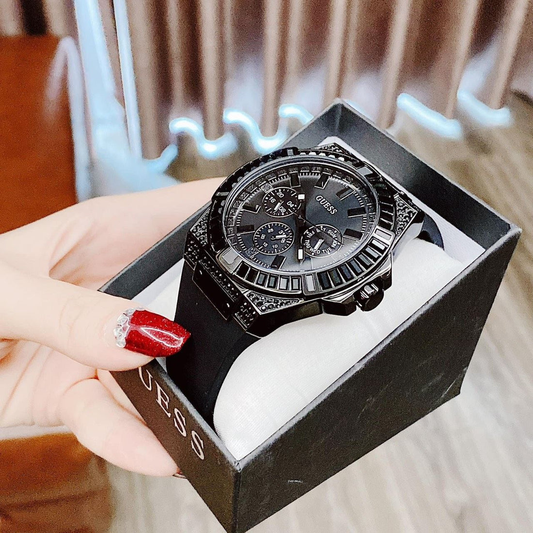 Guess Zeus Multifunction Crystals Black Dial Black Silicone Strap Watch For Men - GW0208G5