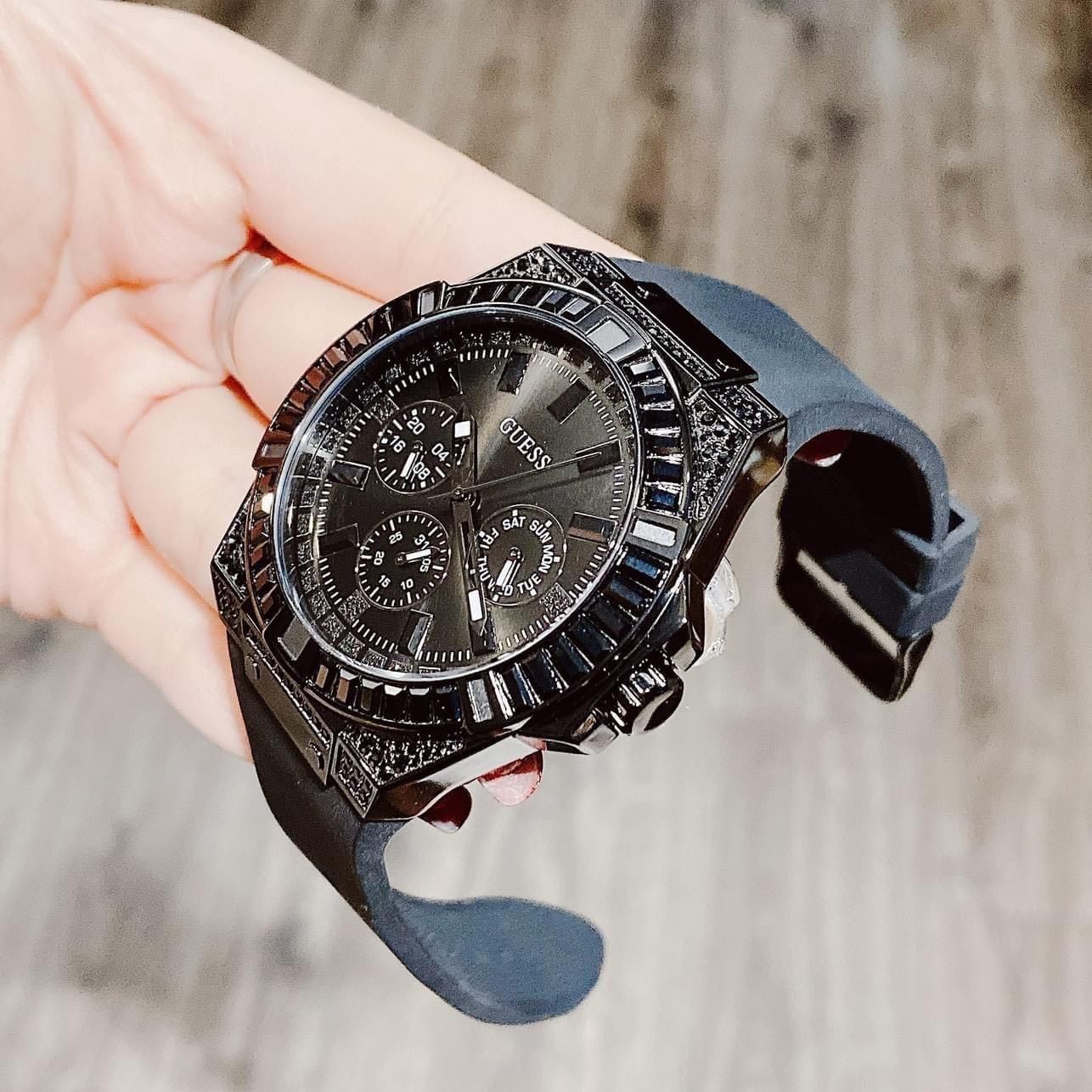 Guess Zeus Multifunction Crystals Black Dial Black Silicone Strap Watch For Men - GW0208G5