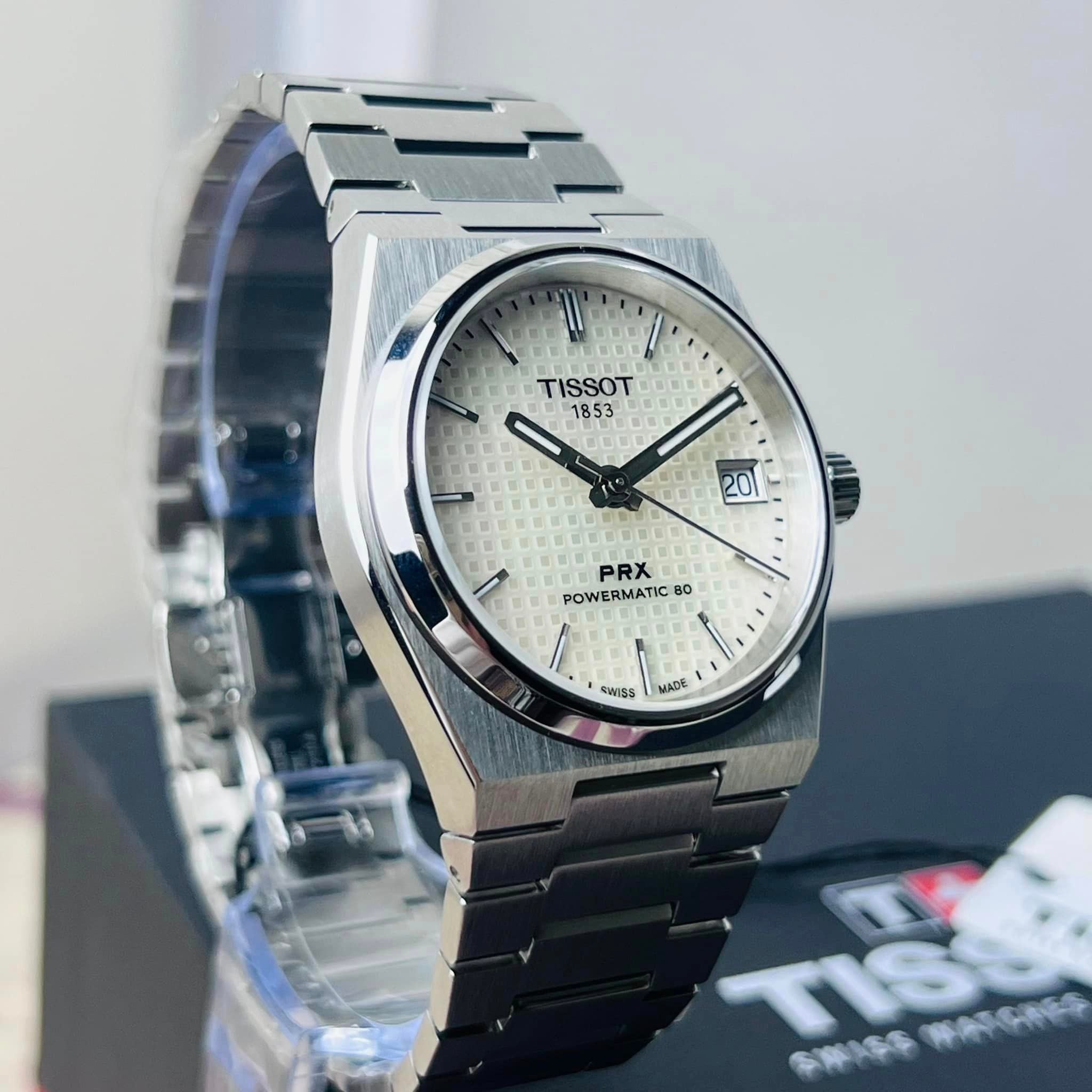 Tissot PRX Powermatic 80 White Dial Silver Steel Strap Watch for Men - T137.207.11.111.00