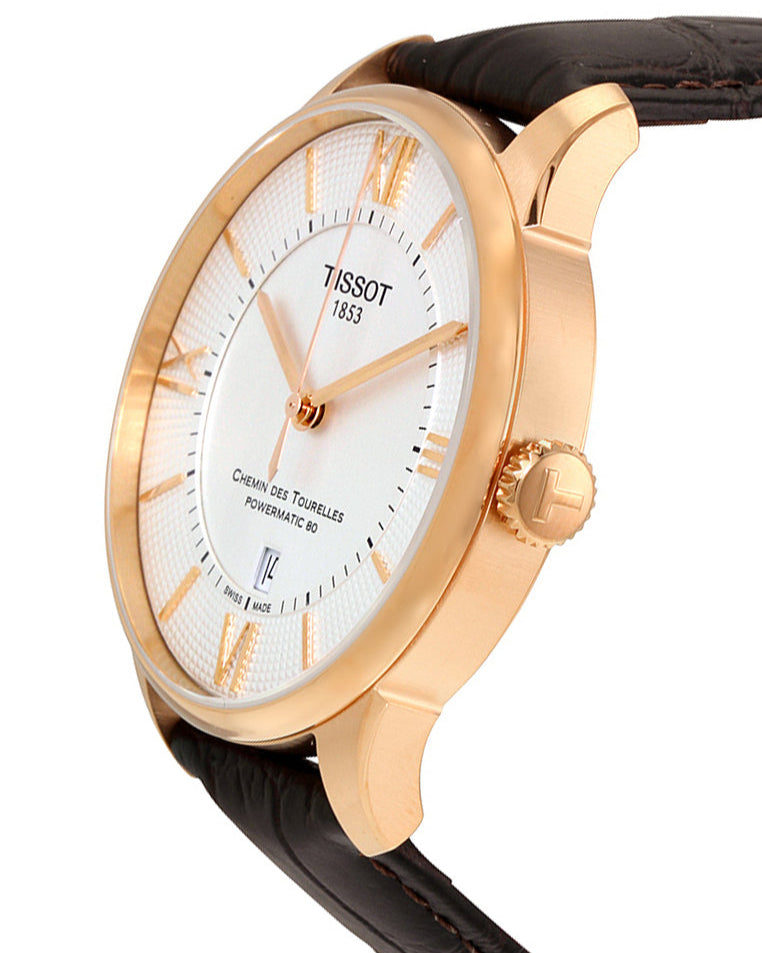 Tissot Chemin Des Tourelles Powermatic 80 Cosc Silver Dial Brown Leather Strap Watch For Men - T099.408.36.038.00