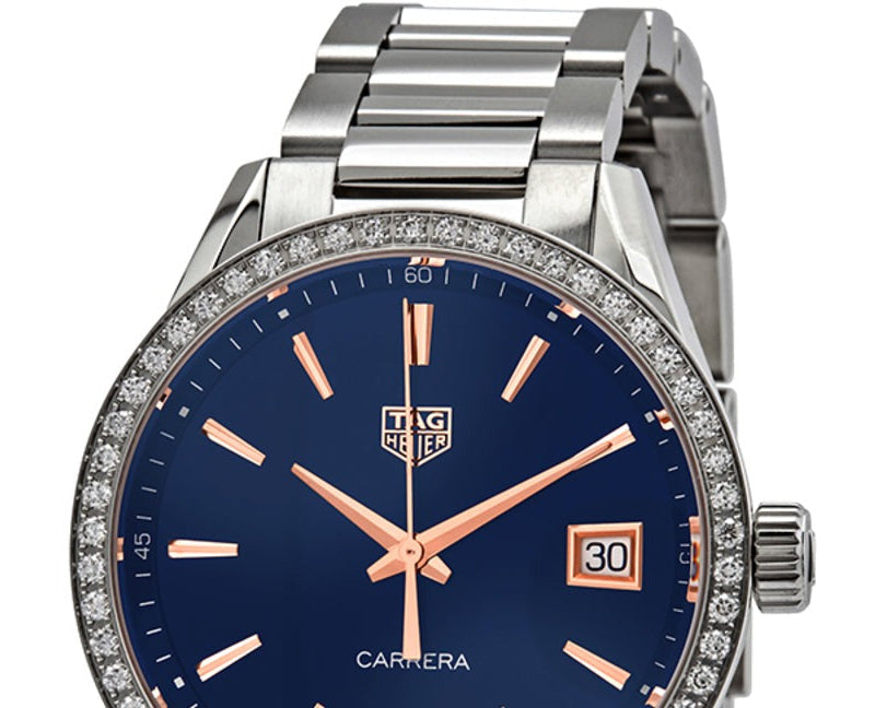 Tag Heuer Carrera Quartz Diamonds Blue Dial Silver Steel Strap Watch for Women - WAR1114.BA0601