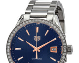 Tag Heuer Carrera Quartz Diamonds Blue Dial Silver Steel Strap Watch for Women - WAR1114.BA0601
