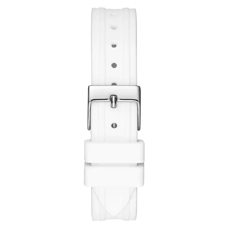 Guess Sparkling Silver Dial White Rubber Strap Watch For Women - GW0032L1