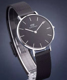 Daniel Wellington Petite Ashfield Black Dial Black Mesh Strap Watch For Women - DW00100202