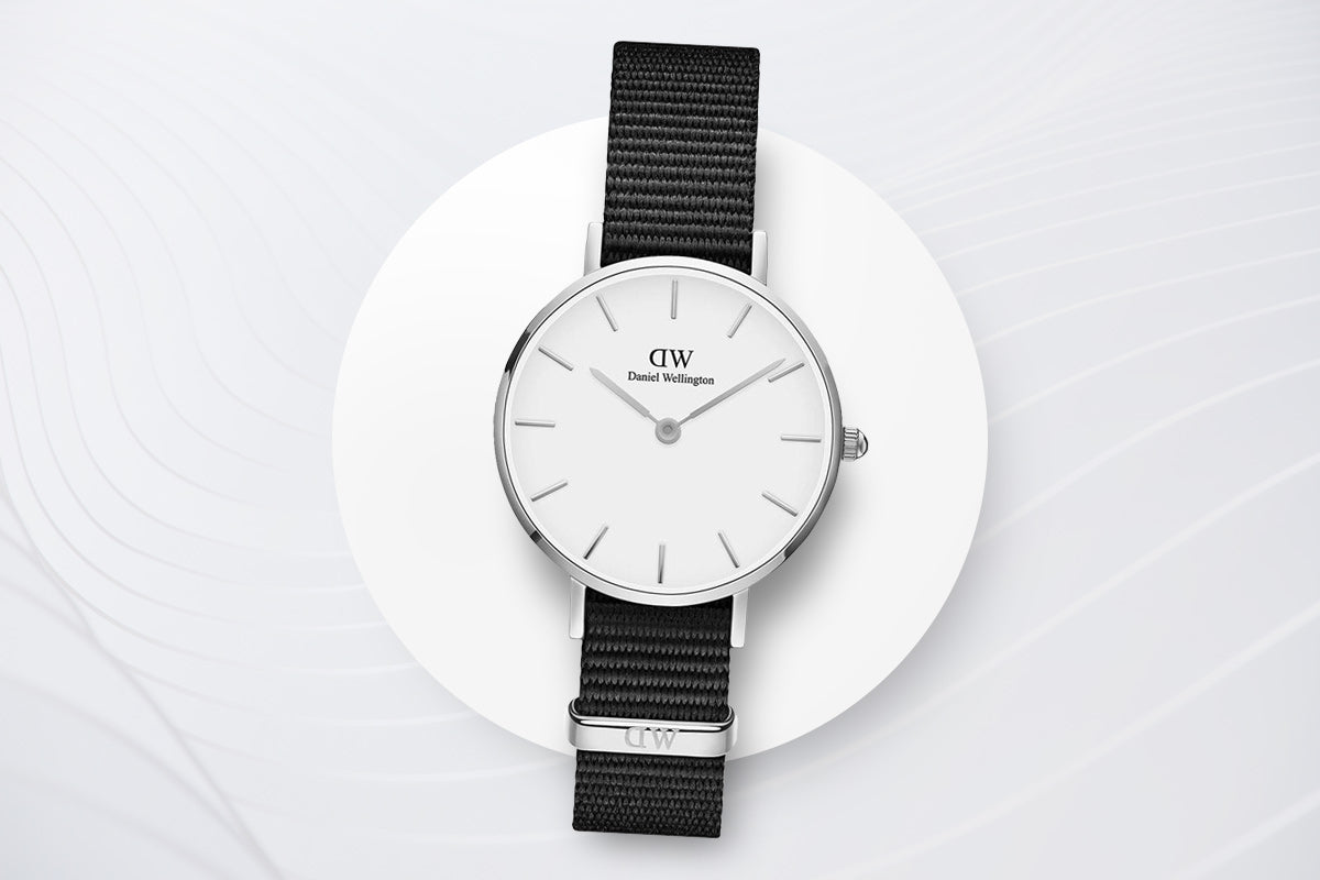 Daniel Wellington Classic Petite Cornwall White Dial Black Nylon Strap Watch For Women - DW00100252