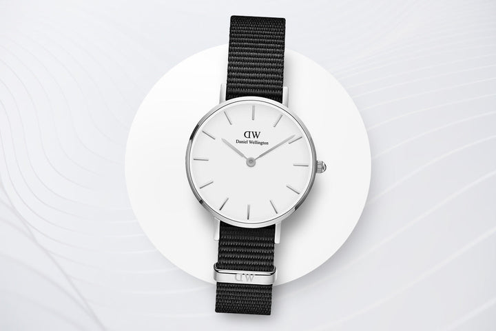 Daniel Wellington Classic Petite Cornwall White Dial Black Nylon Strap Watch For Women - DW00100252