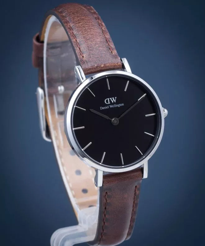 Daniel Wellington Classic Petite Bristol Black Dial Brown Leather Strap Watch For Women - DW00100233