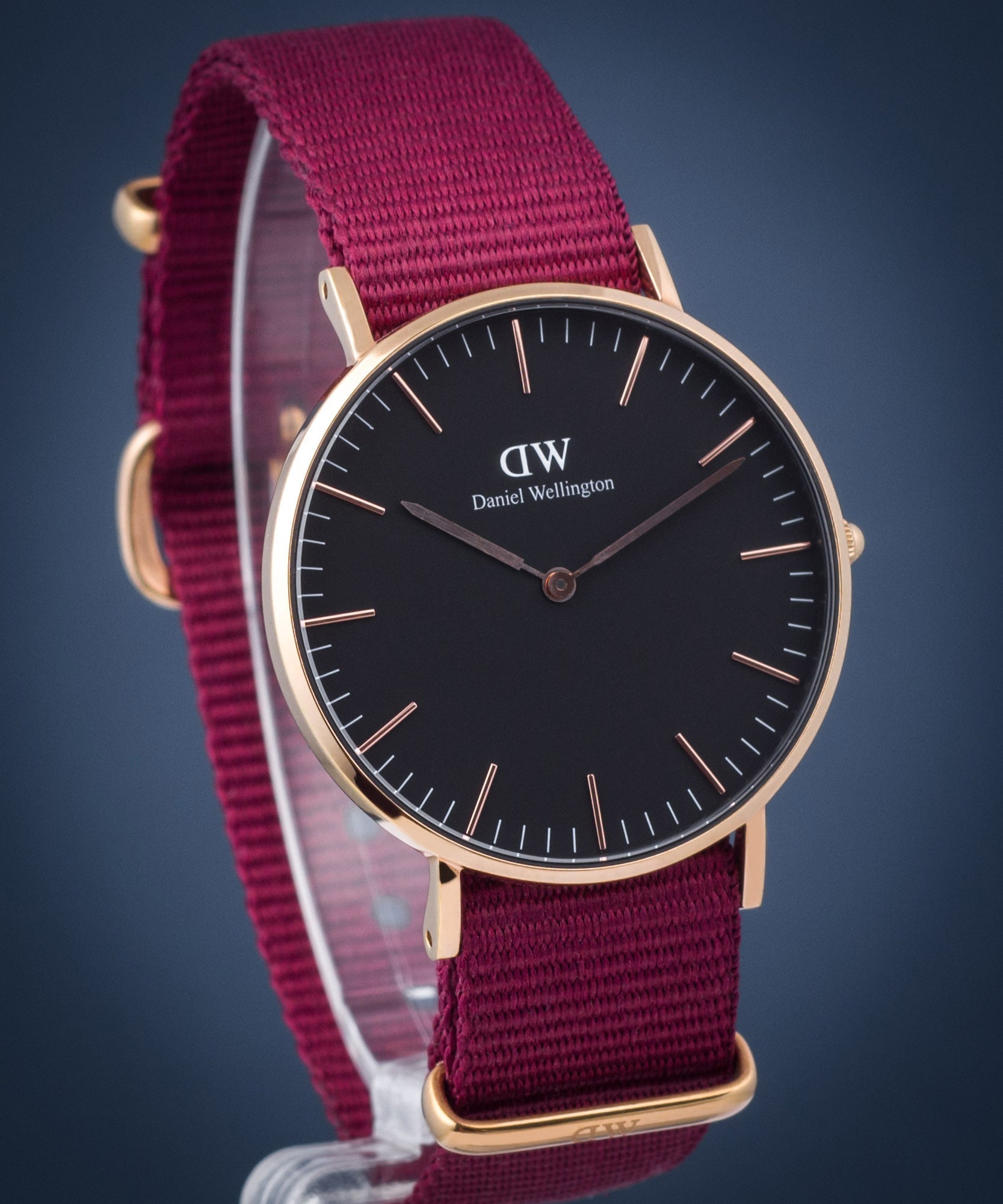 Daniel Wellington Classic Roselyn Black Dial Maroon Nylon Strap Watch For Women - DW00100273