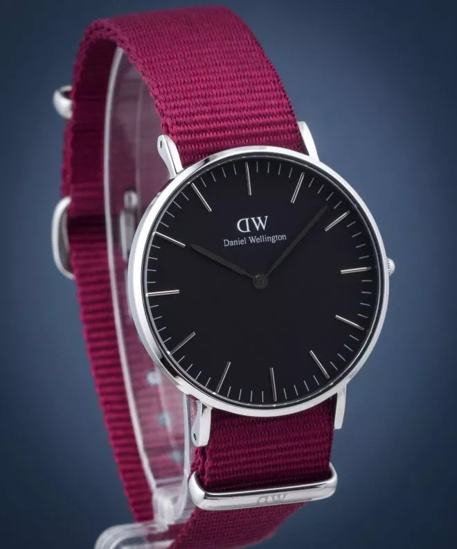 Daniel Wellington Classic Roselyn Black Dial Maroon Nylon Strap Watch For Women - DW00100274