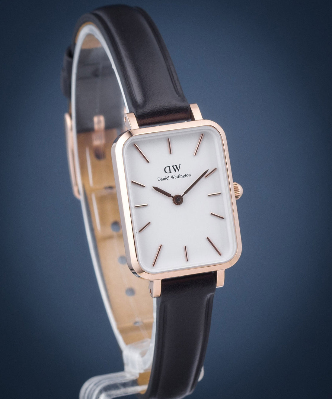 Daniel Wellington Quadro White Dial Black Leather Strap Watch For Women - DW00100434