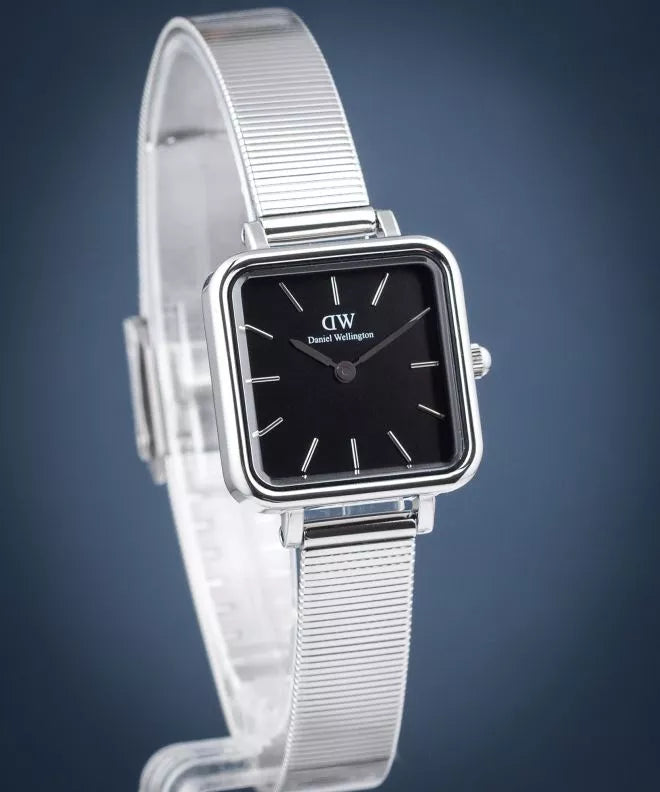 Daniel Wellington Quadro Studio Black Dial Silver Mesh Strap Watch For Women - DW00100522