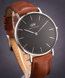 Daniel Wellington Classic Durham Black Dial Brown Leather Strap Watch For Women - DW00100142