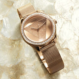 Guess Tri Glitz Quartz Diamonds Rose Gold Dial Rose Gold Mesh Bracelet Watch For Women - W1142L4