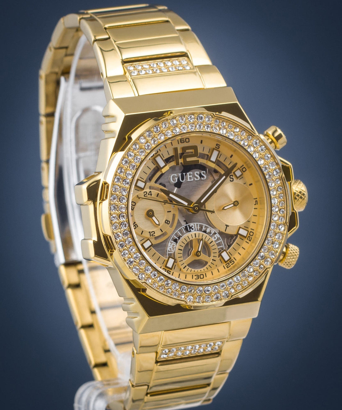 Guess Fusion Chronograph Gold Dial Gold Steel Strap Watch for Women - GW0552L2
