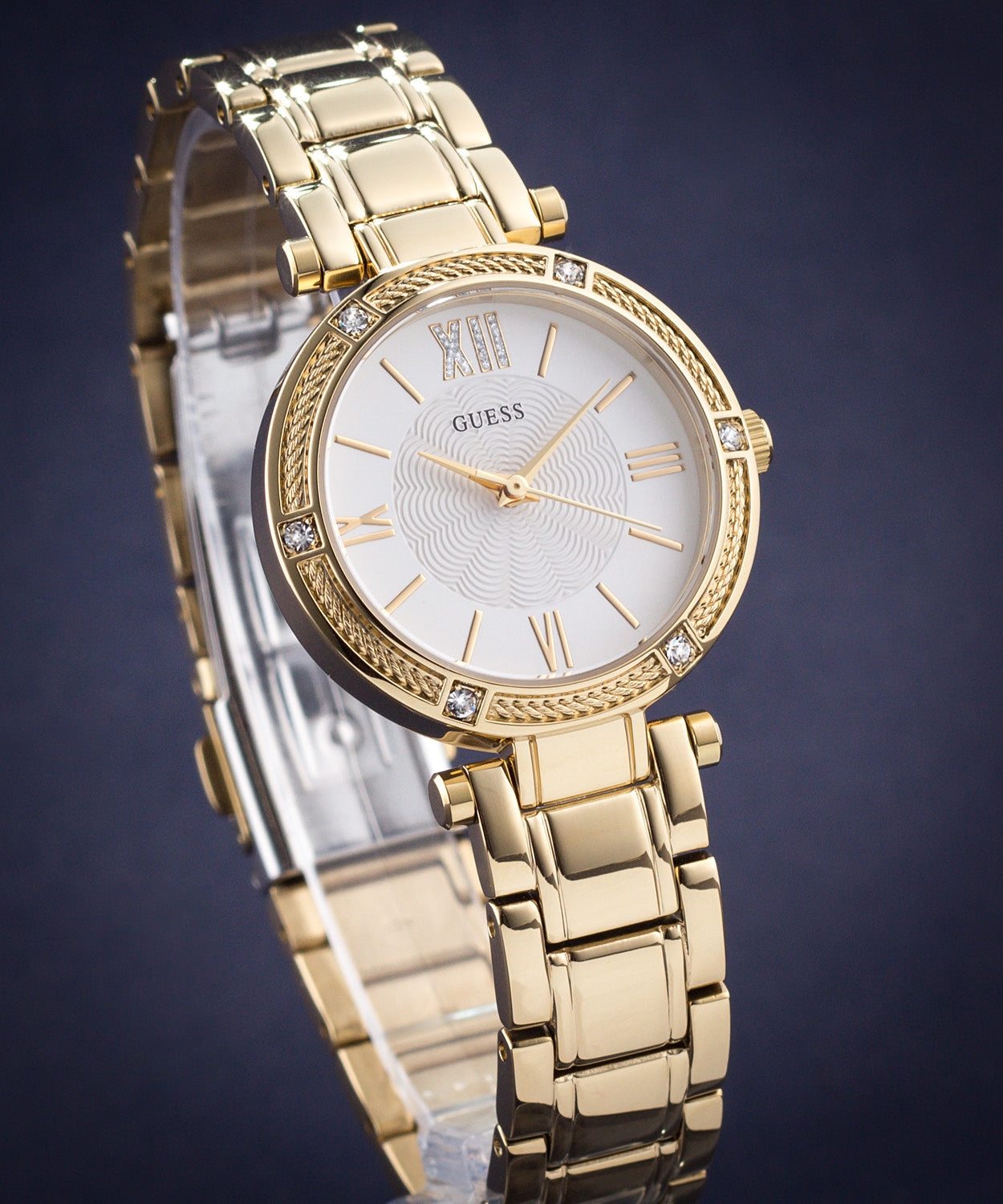 Guess Park Ave South Analog White Dial Gold Steel Strap Watch For Women - W0767L2
