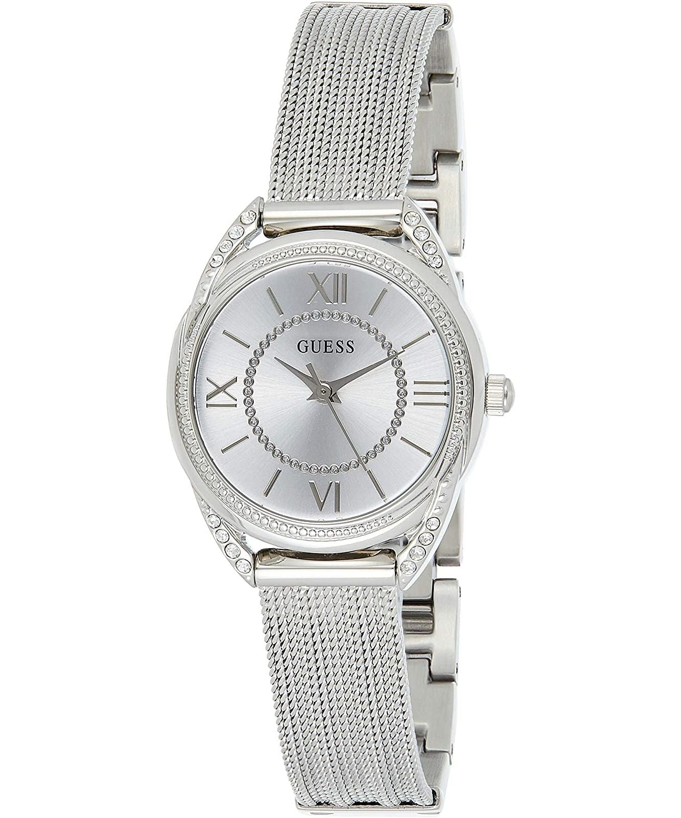 Guess Whisper Silver Dial Silver Mesh Bracelet Watch for Women - W1084L1