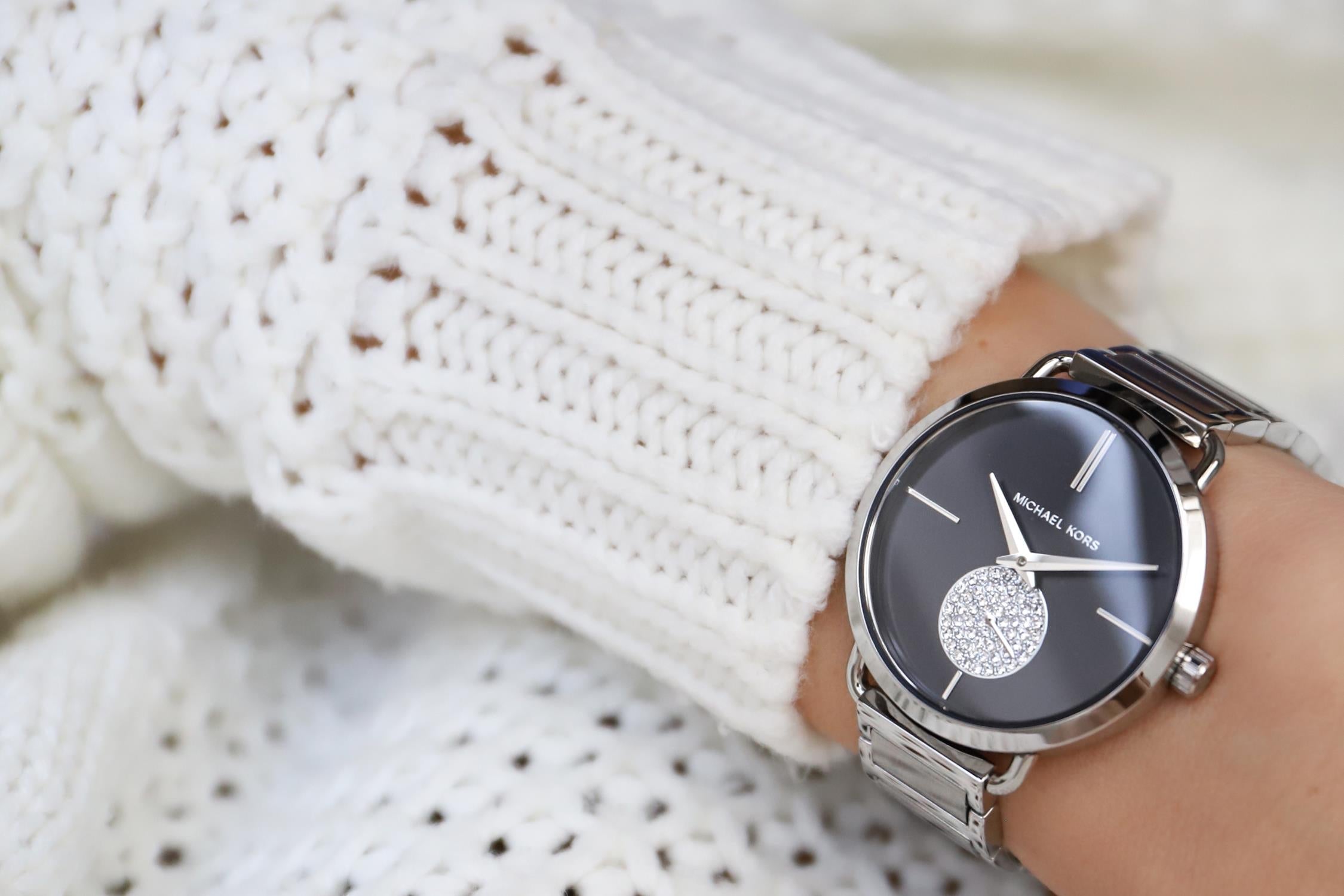 Michael Kors Portia Black Dial Silver Steel Strap Watch for Women - MK3638