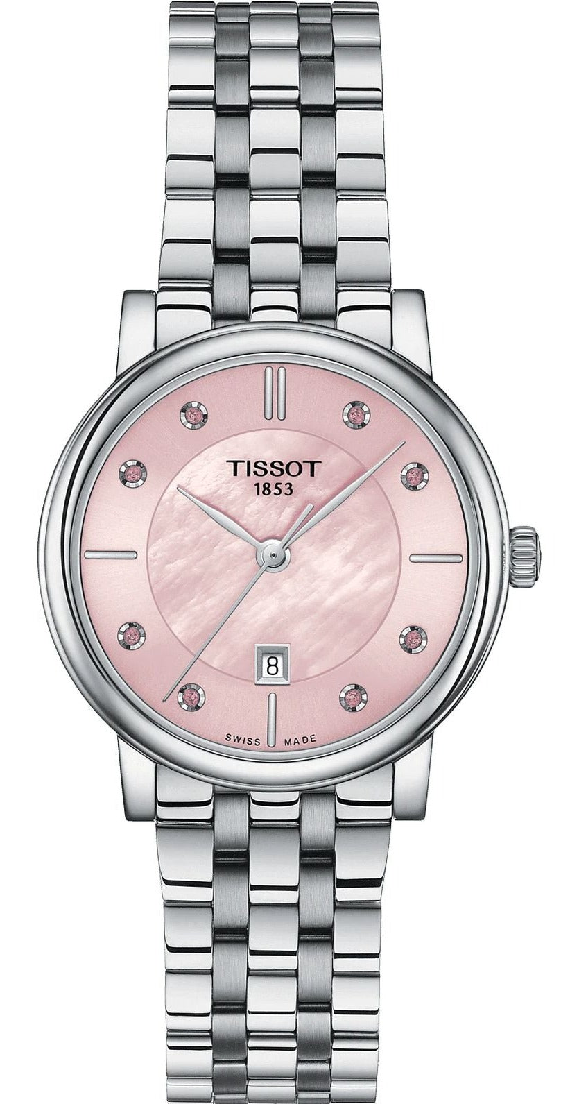 Tissot Carson Premium Lady Mother of Pearl Pink Dial Silver Steel Strap Watch For Women - T122.210.11.159.00