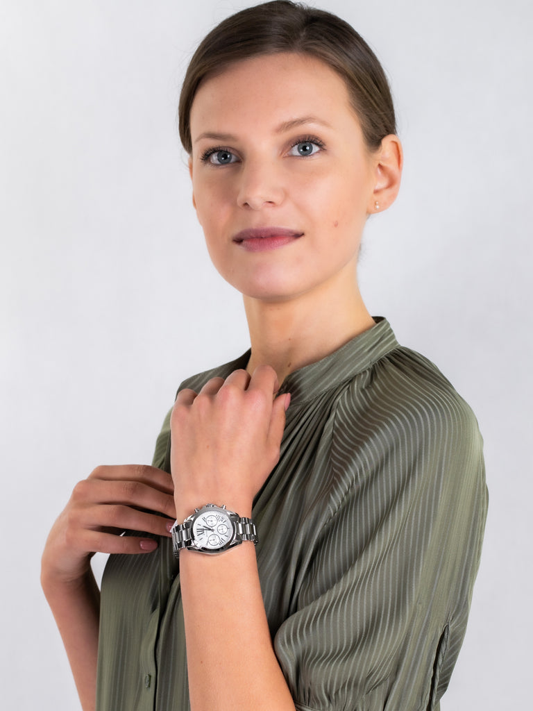 Michael Kors Bradshaw  Chronograph Silver Dial Silver Steel Strap Watch for Women - MK6174