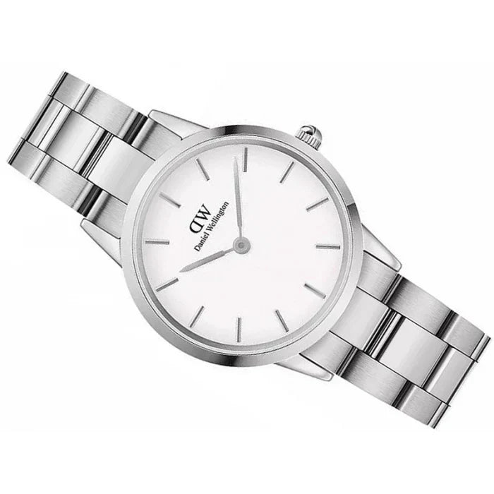 Daniel Wellington Iconic Link White Dial Silver Steel Strap Watch For Women - DW00100205
