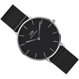 Daniel Wellington Petite Ashfield Black Dial Black Mesh Strap Watch For Women - DW00100308