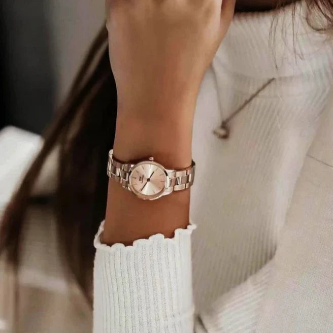 Daniel Wellington Iconic Link Unitone Rose Gold Dial Rose Gold Steel Strap Watch For Women - DW00100401