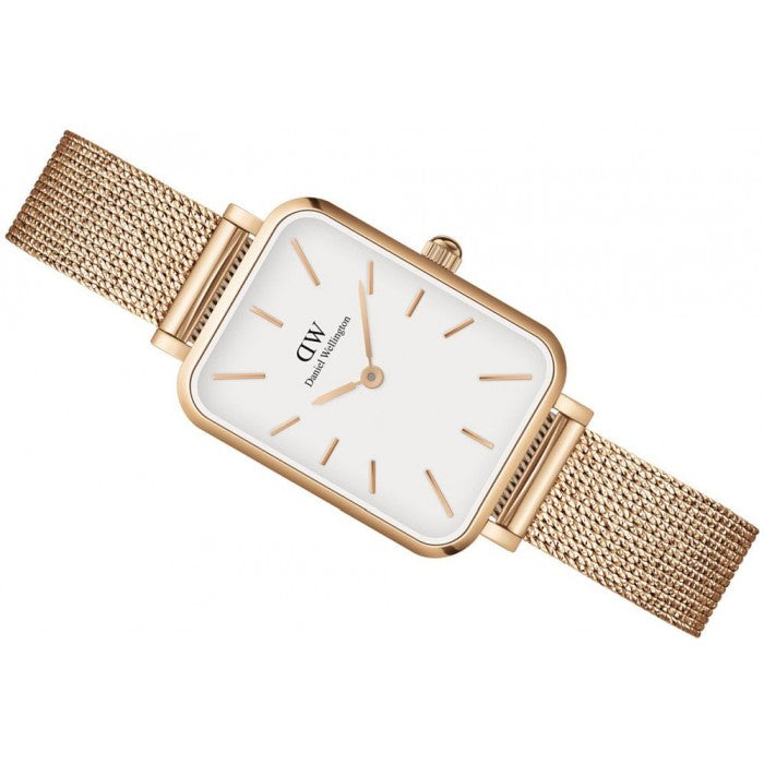 Daniel Wellington Quadro Melrose White Dial Gold Mesh Strap Watch For Women - DW00100431