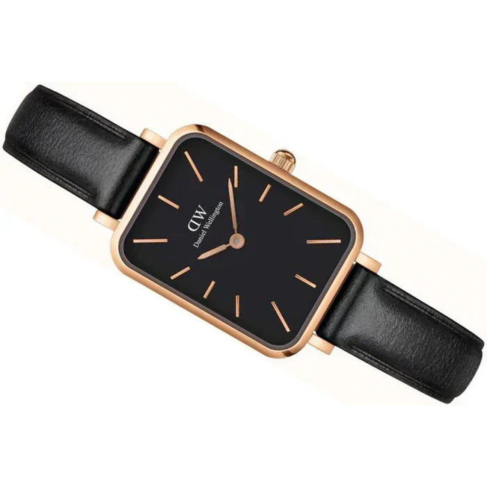 Daniel Wellington Quadro Sheffield Black Dial Black Leather Strap Watch For Women - DW00100435