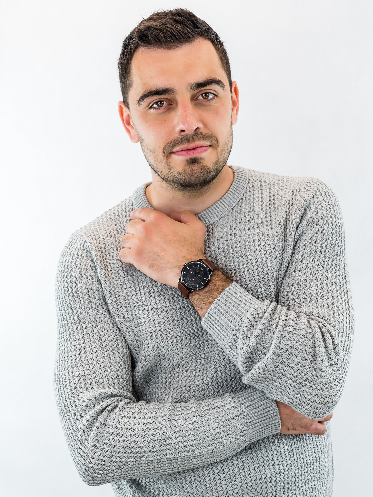 Tommy Hilfiger Hunter Black Dial Brown Leather Strap Watch for Men - 1791604