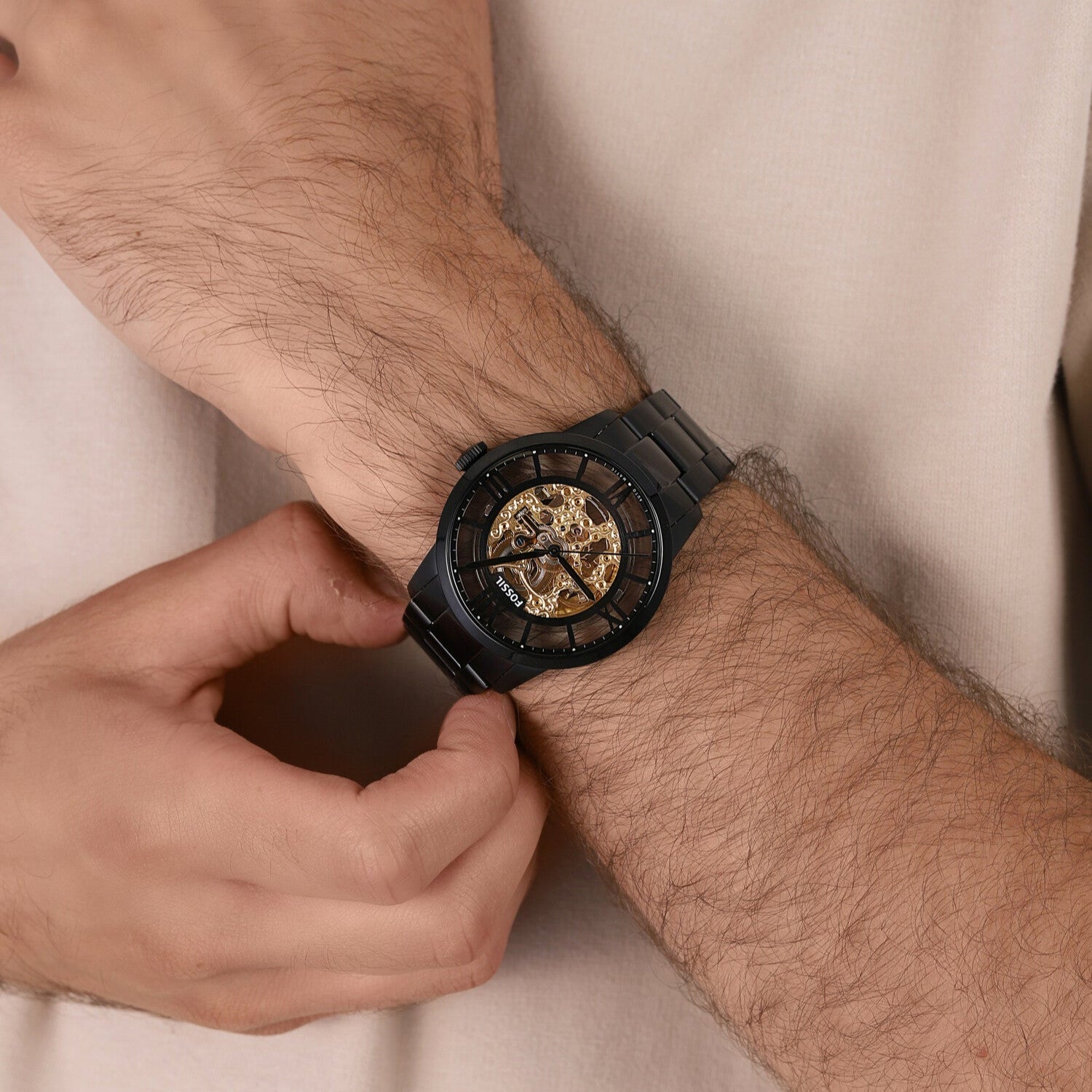 Fossil Townsman Automatic Skeleton Black Dial Black Steel Strap Watch for Men - ME3197