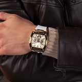 Guess Phoenix Multifunction Gold Dial White Leather Strap Watch for Men - GW0202G6