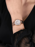 Guess Muse Quartz Silver Dial Rose Gold Steel Strap Watch For Women - W1008L3