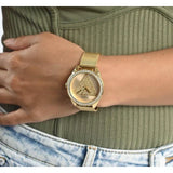 Guess Tri Glitz Quartz Diamonds Gold Dial Gold Mesh Bracelet Watch For Women - W1142L2